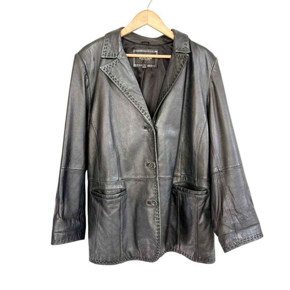 Avenue Leather Collection Black Blazer Jacket Womens‎ 22/24 Size Stitch Detail